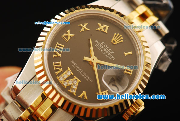Rolex Datejust Automatic Movement ETA Coating Case with Gold Bezel and Roman Numerals- Two Tone Strap - Click Image to Close